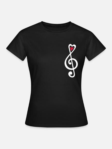 Musik, Herz Noten, Klassik, Notenschlüssel, Chor - Frauen T-Shirt - Schwarz