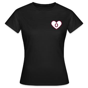 Buchstabe o Herz Sport Trend Burgund - Geschenkidee - Frauen T-Shirt - Schwarz - Vorne - AI Model Female 172 dark (172cm)