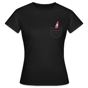 Lippenstift - In Brusttasche / Hemdtasche - Frauen T-Shirt - Schwarz - Vorne - AI Model Female 172 dark (172cm)