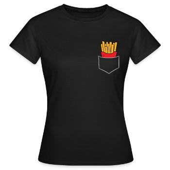 Pommes - In Brusttasche / Hemdtasche - Frauen T-Shirt - Schwarz - Vorne - AI Model Female 172 dark (172cm)