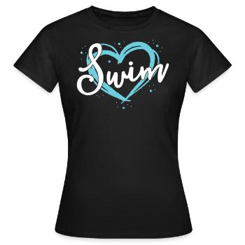 Liebes-Schwimmen-Schwimmen-Team-Hemd-Herz-Liebhaber-Blau - Frauen T-Shirt - Schwarz - Vorne - AI Model Female 172 dark (172cm)