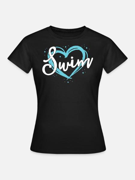 Liebes-Schwimmen-Schwimmen-Team-Hemd-Herz-Liebhaber-Blau - Frauen T-Shirt - Schwarz