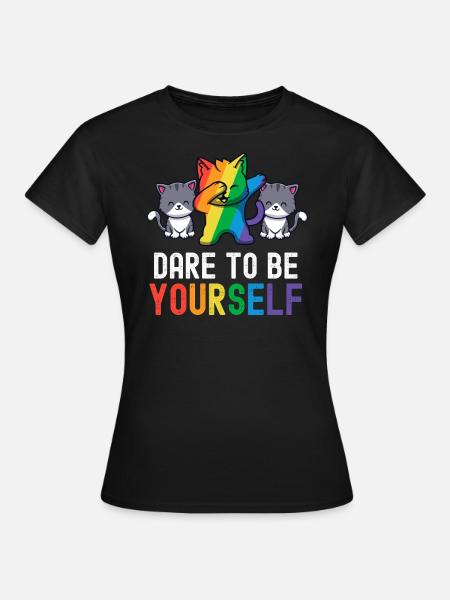 Trauen Sie sich, Sie selbst zu sein LGBT Niedlich Schwul Kawaii Regenbogen - Frauen T-Shirt - Schwarz