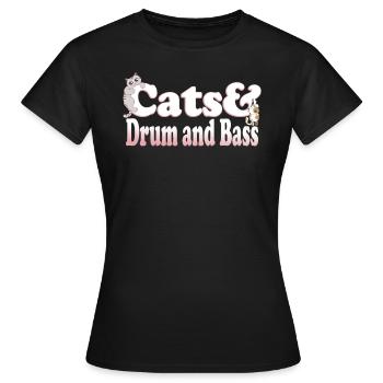 Cute Kawaii Cats And Drum and Bass Women's Cat and - Frauen T-Shirt - Schwarz - Vorne - AI Model Female 172 dark (172cm)