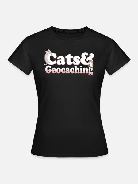 Søte Kawaii-katter og Geocaching-katt for kvinner og - T-skjorte for kvinner - svart