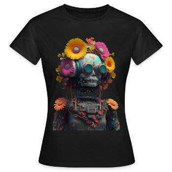 Flower Power Robot - T-shirt Femme - noir - Devant - AI Model Female 172 dark (172cm)