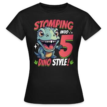 T-Rex Turning 5: Stomping into 5th Dino Style Bday - Women's T-Shirt - black - Front - AI Model Female 172 dark (172cm)