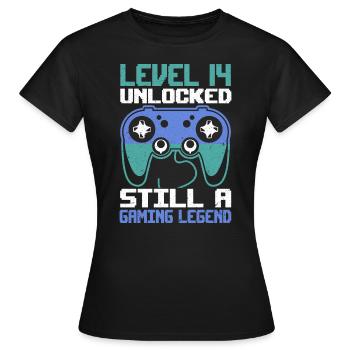 Level 14 Unlocked Still a Gaming Legend Birthday - Frauen T-Shirt - Schwarz - Vorne - AI Model Female 172 dark (172cm)