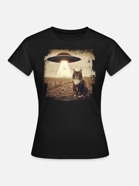 Cat & UFO Selfie, Weirdcore Nerd Photography - T-skjorte for kvinner - svart