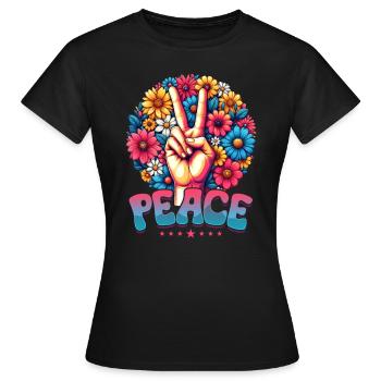 Paix & Signes de Paix, Fleurs - T-shirt Femme - noir - Devant - AI Model Female 172 dark (172cm)