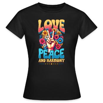 Paix & Signes de Paix, Fleurs - T-shirt Femme - noir - Devant - AI Model Female 172 dark (172cm)