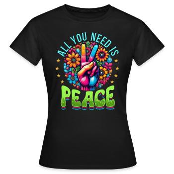 Paix & Signes de Paix, Fleurs - T-shirt Femme - noir - Devant - AI Model Female 172 dark (172cm)