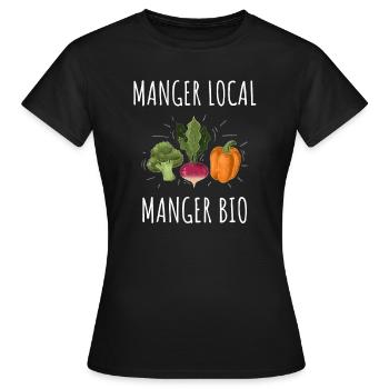 Manger local Manger bio - panier de légumes - T-shirt Femme - noir - Devant - AI Model Female 172 dark (172cm)