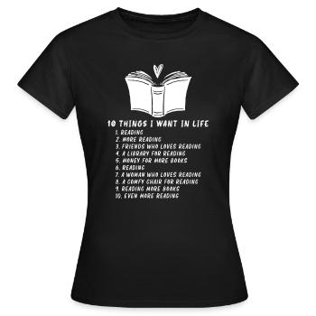 Reading Book Literature Bookworm Learning - Frauen T-Shirt - Schwarz - Vorne - AI Model Female 172 dark (172cm)