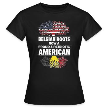 Lieu de naissance : Belgique, Belgique, Américain, États-Unis - T-shirt Femme - noir - Devant - AI Model Female 172 dark (172cm)