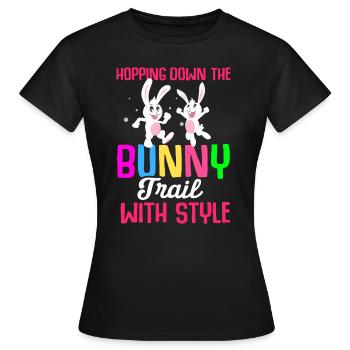 Lapin de Pâques Lapin de Pâques Fleurs Oeufs - T-shirt Femme - noir - Devant - AI Model Female 172 dark (172cm)