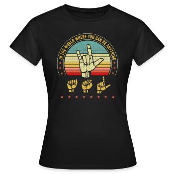 Langue des signes américaine ASL dans le monde, en - T-shirt Femme - noir - Devant - AI Model Female 172 dark (172cm)