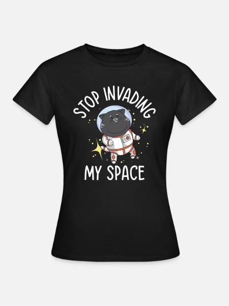 Weltraum Schnurrende Katze Astronaut - Frauen T-Shirt - Schwarz
