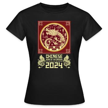 Chinesisches Jahr des Drachen 2024 Chinesisches - Frauen T-Shirt - Schwarz - Vorne - AI Model Female 172 dark (172cm)