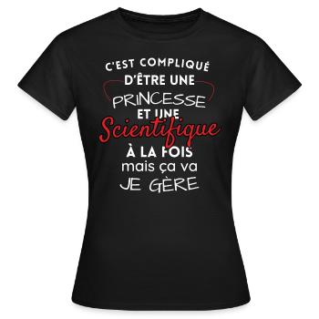 Princess and Scientist, I manage! - Women's T-Shirt - black - Front - AI Model Female 172 dark (172cm)