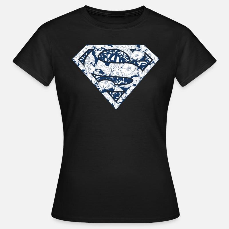 DC Comics Superman Florales Logo Blumenmuster - Frauen T-Shirt - Schwarz