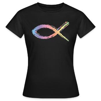 jesus fisch symbol bunt - Frauen T-Shirt - Schwarz - Vorne - AI Model Female 172 dark (172cm)