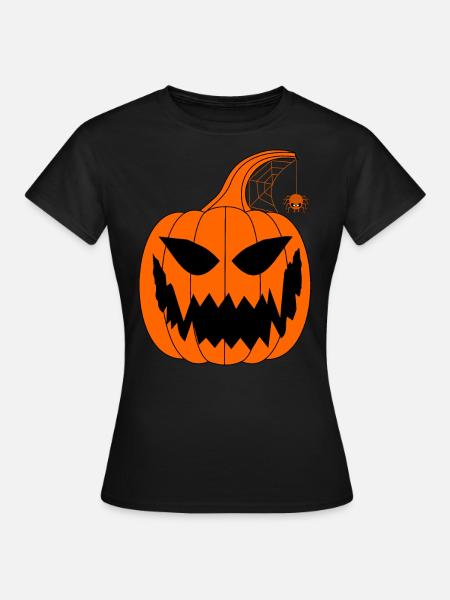 Halloween Kürbis mit Spinne - Frauen T-Shirt - Schwarz