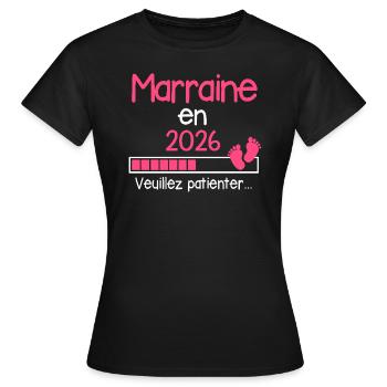 Marraine en 2026 cadeau baptême humour - T-shirt Femme - noir - Devant - AI Model Female 172 dark (172cm)