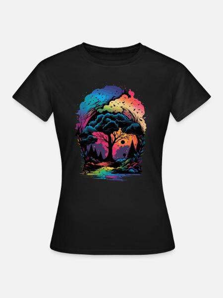 Magischer Wald bunt - Frauen T-Shirt - Schwarz