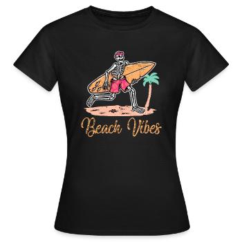 Beach Vibes Skeleton Palm Trees, Vacation, Beach - Women's T-Shirt - black - Front - AI Model Female 172 dark (172cm)