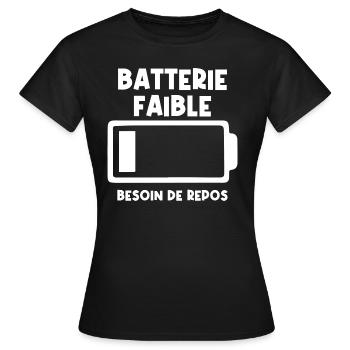 Batterie faible - T-shirt Femme - noir - Devant - AI Model Female 172 dark (172cm)