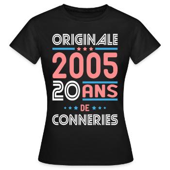 Anniversaire 20 ans - Originale 2005 - Conneries - T-shirt Femme - noir - Devant - AI Model Female 172 dark (172cm)