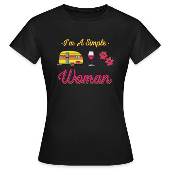 I am a simple woman - camping wine dogs - Women's T-Shirt - black - Front - AI Model Female 172 dark (172cm)