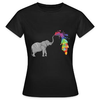 Éléphant fontaine colorée - T-shirt Femme - noir - Devant - AI Model Female 172 dark (172cm)