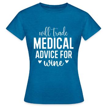 Will Tade Conseils médicaux pour le vin - T-shirt Femme - bleu saphir antique chiné - Devant - AI Model Female 172 dark (172cm)