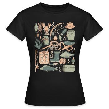 Angeln Doodles Fische Angler Köder Angel Haken - Frauen T-Shirt - Schwarz - Vorne - AI Model Female 172 dark (172cm)
