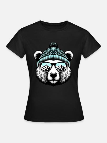 Lustiger Bär mit Strickmütze Skiurlaub Snowboard - Frauen T-Shirt - Schwarz