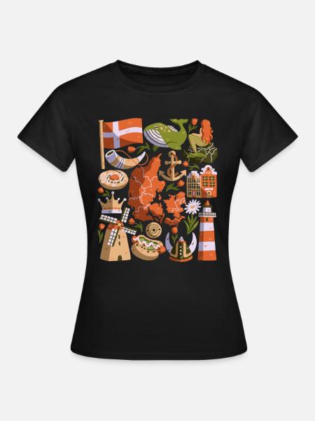 Dänemark - Dame-T-shirt - sort