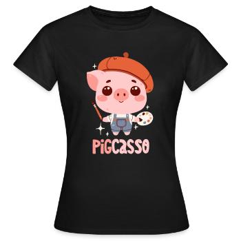 Artiste Cochon : Pigcasso - T-shirt Femme - noir - Devant - AI Model Female 172 dark (172cm)