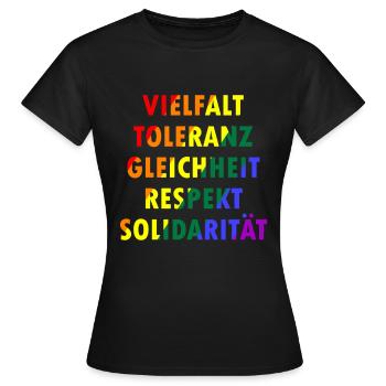 Vielfalt Toleranz Gleichheit Respekt Solidarität - Frauen T-Shirt - Schwarz - Vorne - AI Model Female 172 dark (172cm)