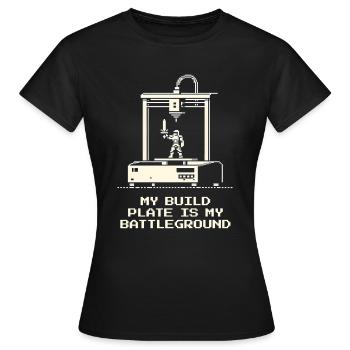 Print Bed = | 3D Printing Calibration - Women's T-Shirt - black - Front - AI Model Female 172 dark (172cm)