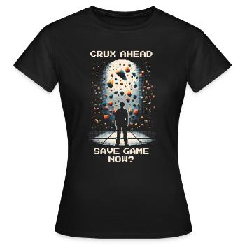 Crux en perspective | Bouldering Pixel Art Kneebar - T-shirt Femme - noir - Devant - AI Model Female 172 dark (172cm)