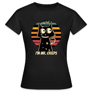 Chat effrayant dans un style rétro - T-shirt Femme - noir - Devant - AI Model Female 172 dark (172cm)
