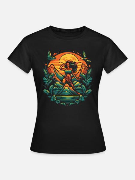Tiki Insel Hula Mädchen - Frauen T-Shirt - Schwarz