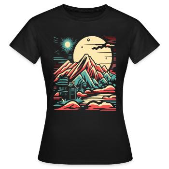 Japanische Berglandschaft und Tempel - Frauen T-Shirt - Schwarz - Vorne - AI Model Female 172 dark (172cm)