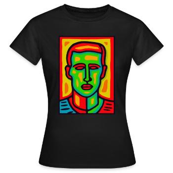 Is this Pop Art? Bold Colors, Masculine Portrait - Women's T-Shirt - black - Front - AI Model Female 172 dark (172cm)