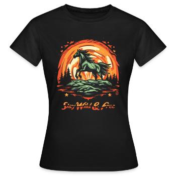 Restez sauvage et libre, des étoiles et un cheval sauvage - T-shirt Femme - noir - Devant - AI Model Female 172 dark (172cm)