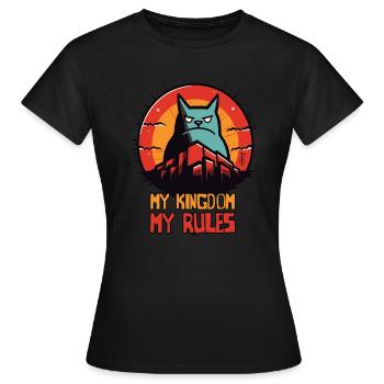Herrscher der Comic Kunst, übergroß, Stadt, Katze - Frauen T-Shirt - Schwarz - Vorne - AI Model Female 172 dark (172cm)