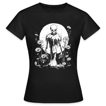 Grusel Skelett mit Sonnenblumen - Frauen T-Shirt - Schwarz - Vorne - AI Model Female 172 dark (172cm)