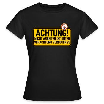 Panneau : Attention à se prélasser interdit - T-shirt Femme - noir - Devant - AI Model Female 172 dark (172cm)